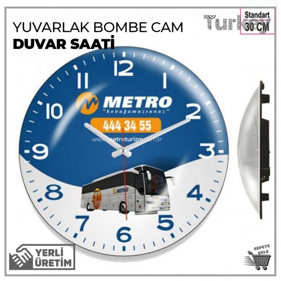 Yuvarlak Bombe Cam Duvar Saati